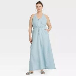 Women's Halter Neck Denim Maxi Dress - Universal Thread Blue